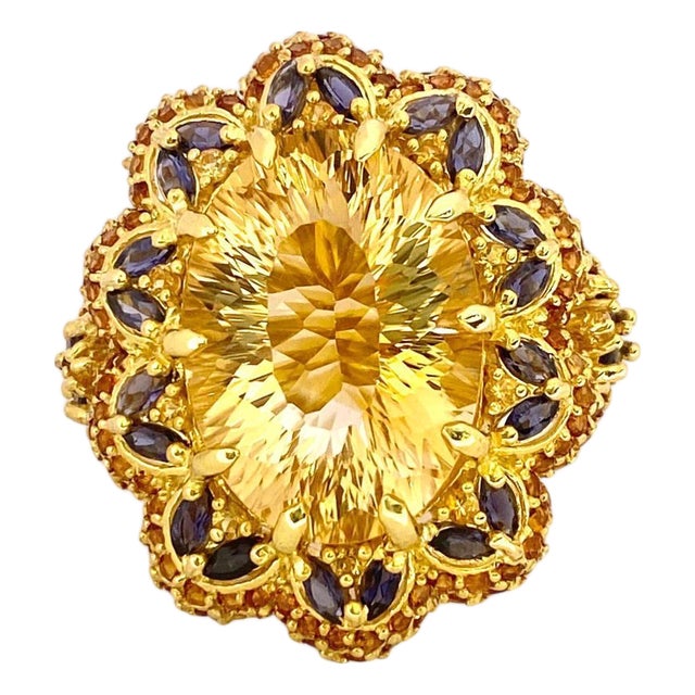 Bochic "Orient" Vintage Yellow Sapphire, Citrine & Sapphire Set 18K Gold & Silver For Sale