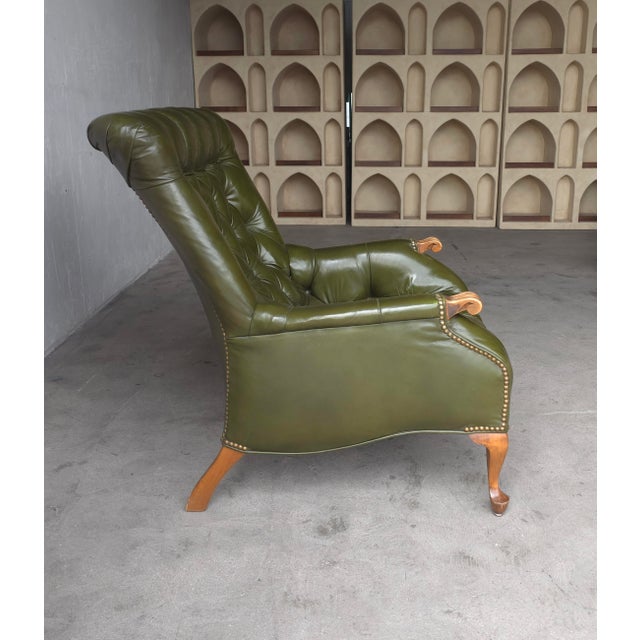 Vintage Green Tufted Leather Sleepy Hollow Chair and Ottoman For Sale - Image 10 of 12