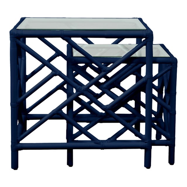 Chippendale Nesting Tables - Navy Blue For Sale
