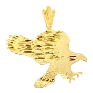 Flying Eagle with Diamond Cuts and Matte Satin Finish 14k Yellow Gold For Sale