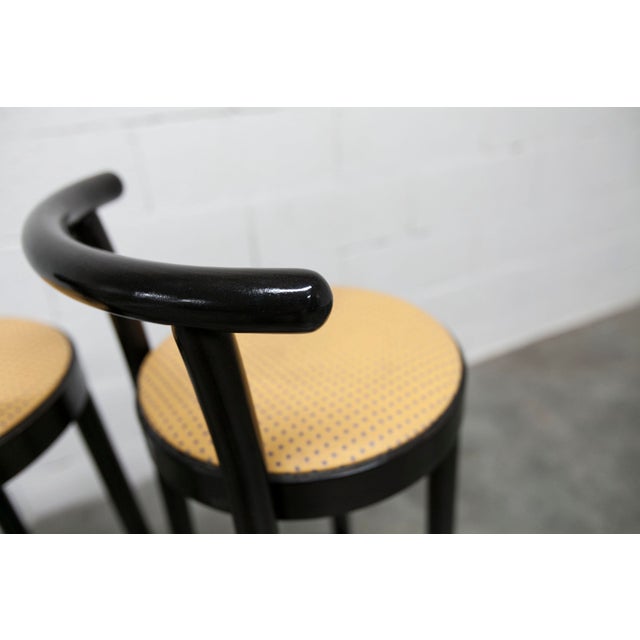 Wood Dialog Stools in Black, Yellow and Blue Imitation Leather from Baumann, 1990, Set of 2 For Sale - Image 7 of 18