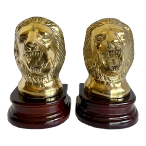 Vintage Brass and Rosewood Lion Bookends
