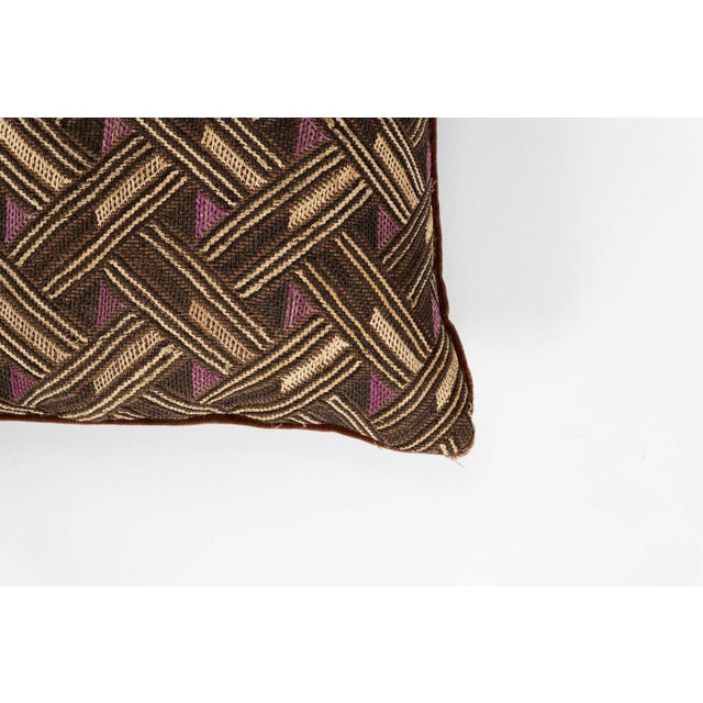Pair of Custom Lumbar Cushions From Vintage African Kuba Cloth For Sale - Image 4 of 12