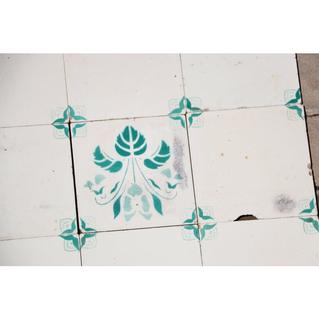 Green 1900s Antique Portuguese White & Green Floral Art Nouveau Tiles, Large Set of 29 For Sale - Image 8 of 18