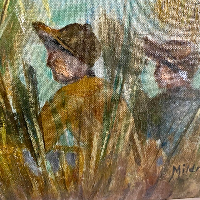 Waterfowl Ducks Hunting Scene Framed Oil on Canvas by Mildred Niesse For Sale - Image 12 of 17