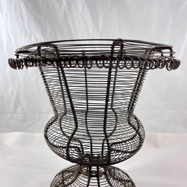 Antique French Pedestal Urn Hand Made Black Twisted Wire Basket, Late 19th C. For Sale In Philadelphia - Image 6 of 9
