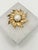 Mid-Century Modern Vintage Gold Tone Sunburst Flower Brooch With Faux Pearl For Sale - Image 3 of 8