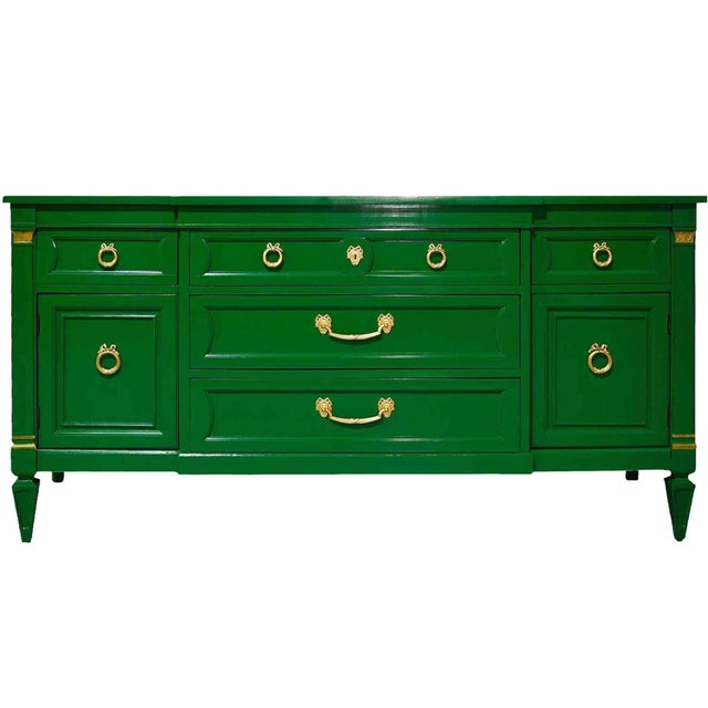 Vintage Transitional Credenza Ribbon Hardware in Green by Thomasville - Newly Painted For Sale - Image 12 of 12