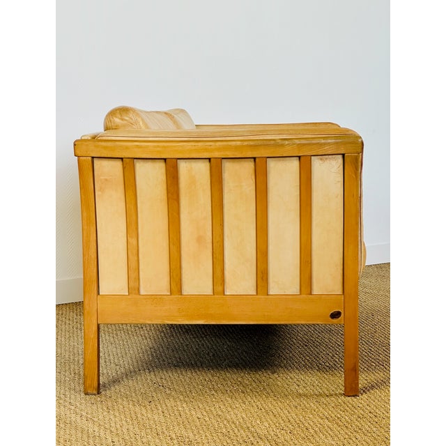 Wood Vintage Scandinavian Sofa in Beige Leather and Wood from Stouby, 1960s For Sale - Image 7 of 18