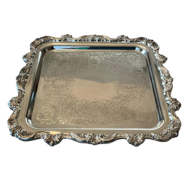 Mid-Century Poole Silver-Plated Footed Serving Tray, Circa 1950, 12” Square For Sale - Image 6 of 14