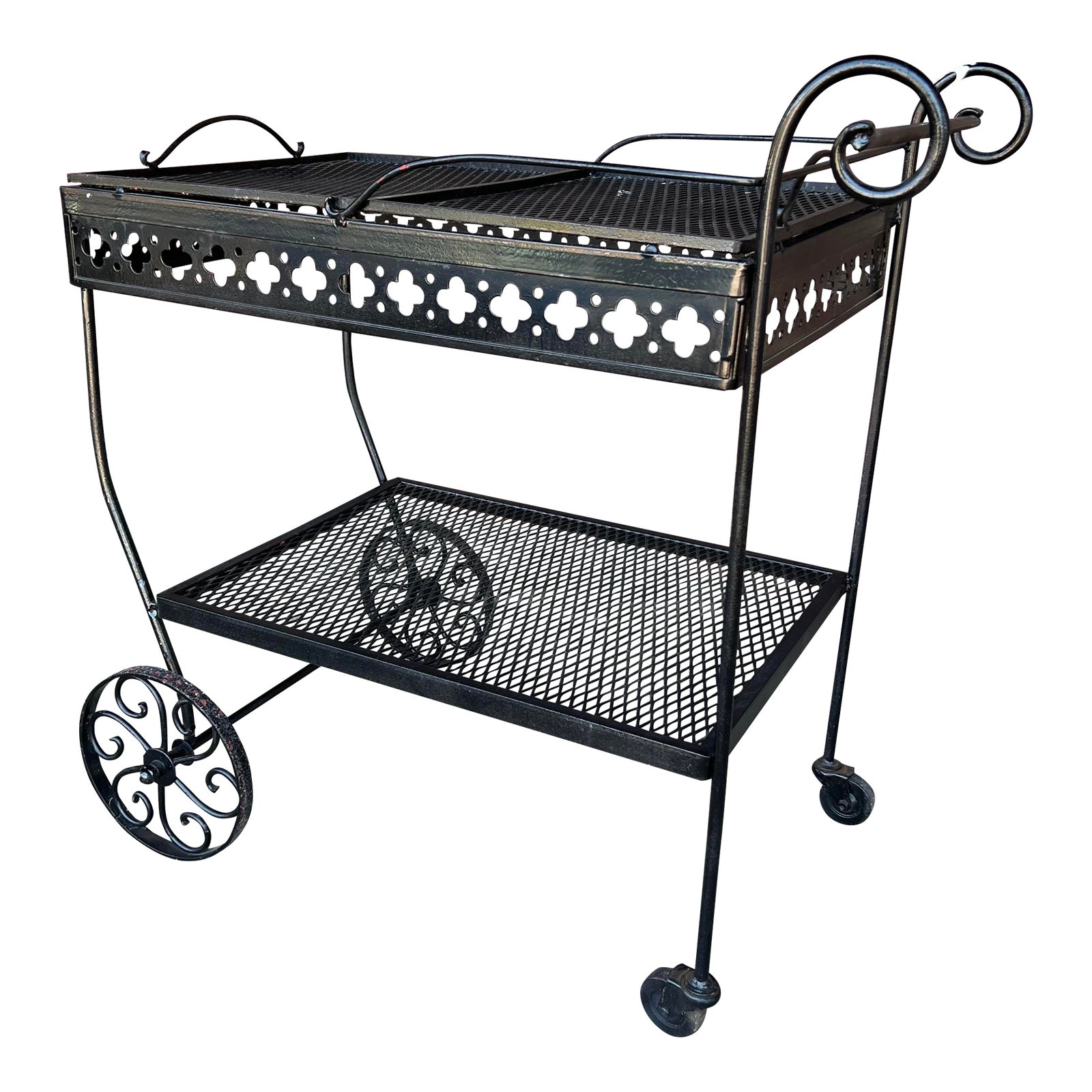 Mid Century Modern Wrought Iron Outdoor Bar Cart on Wheels. Salterini? Chairish