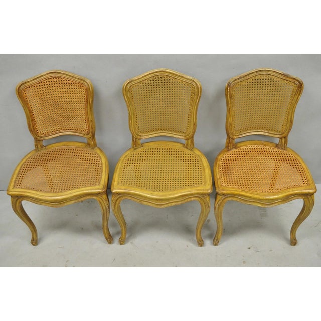 Wood Vintage French Provincial Louis XV Style Cane Dining Side Chairs - Set of 6 For Sale - Image 7 of 18
