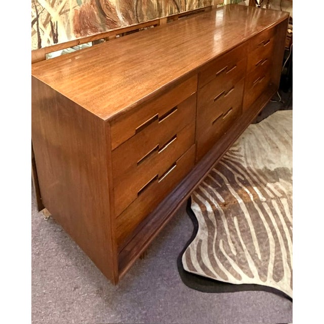 Brown Mid Century Walnut and Brass Dresser, Credenza by Designer Merton Gershun for Cavalier For Sale - Image 8 of 18