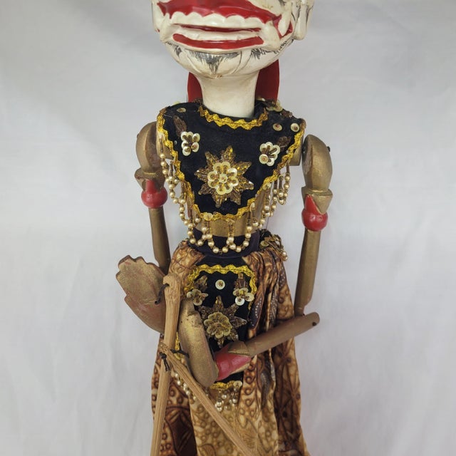 Folk Art Vintage Indonesian Wayang Golek Rod Puppet Hanuman Hand Carved Wood Batik For Sale - Image 3 of 10