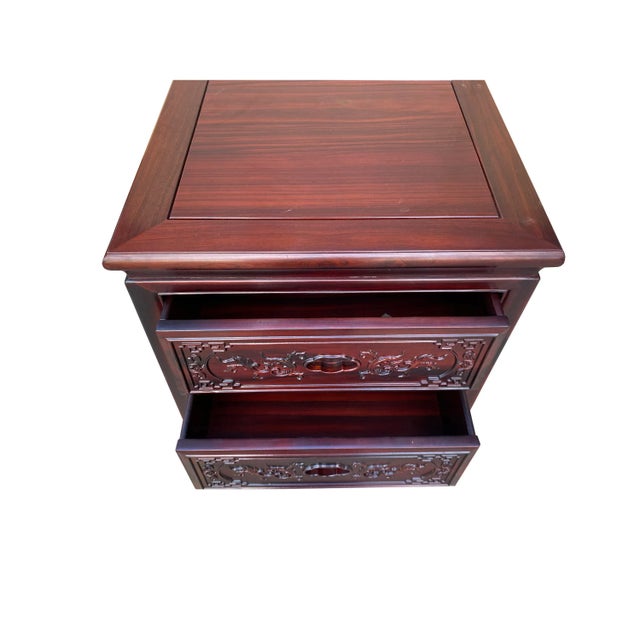 Chinese Oriental Solid Wood Flowers Motif End Table Nightstand For Sale In San Francisco - Image 6 of 8