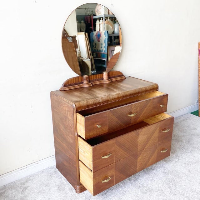 Art Deco Wooden Waterfall Chest of Drawers With Mirror Chairish