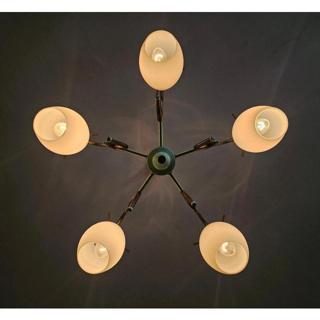 Mid-Century Opaline Glass and Brass Chandelier from Stilux Milano, 1950s For Sale - Image 10 of 14