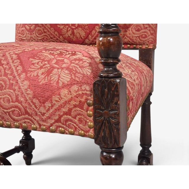Baroque Style, Large Armchairs, Carved Wood, Red Damask, England, 1920s For Sale - Image 15 of 16