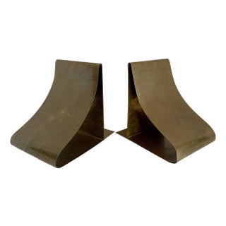 Mid-Century Modernist Sculptural Solid Brass Bookends Attributed to Sarried For Sale