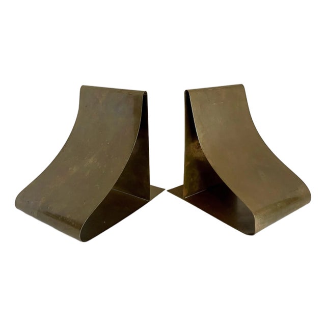 Mid-Century Modernist Sculptural Solid Brass Bookends Attributed to Sarried For Sale