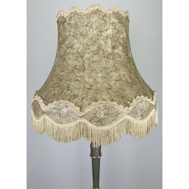 Vintage French Ornate Metal Standing Lamp with Tassel Shade For Sale - Image 3 of 12