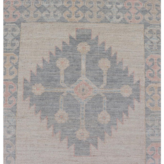 Modern Oushak Runner by Keivan Woven Arts in Soft Blue and Pale Peach 3'1 X 7'1 For Sale - Image 10 of 12