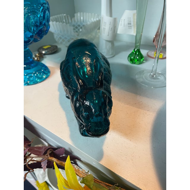 Rare Mid-Century Summit Glass Aqua Blue Rabbit Covered Dish – Atterbury Patent 1886 Mold, Collector-Grade For Sale - Image 4 of 8