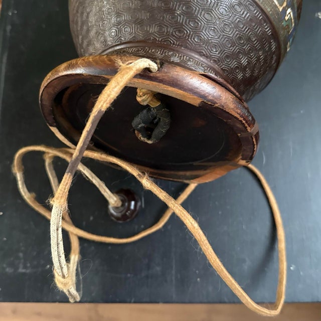 Antique Cloisonné Vase Base Lamp For Sale - Image 9 of 12
