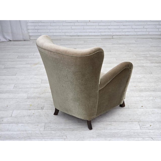 Danish Armchair in Green Velour with Oak Legs For Sale - Image 14 of 18