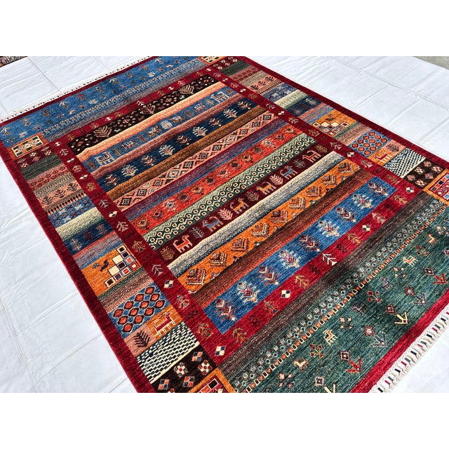 Islamic Multicolor Afghan Khorjin Hand-Knotted Wool Rug - 8'0" X 5'9" For Sale - Image 3 of 14