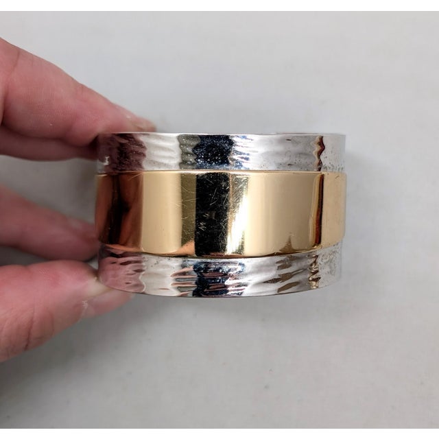 Mid-Century Modern Vintage 1976 Signed Napier Book Piece Rhodium Plate Goldtone Cuff Bracelet For Sale - Image 3 of 9