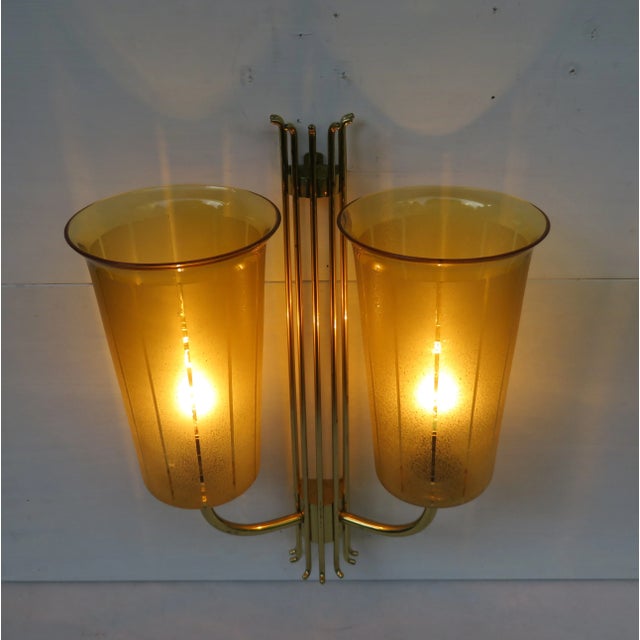 Gold Large Brass Sconces, 1950s, Set of 2 For Sale - Image 8 of 18