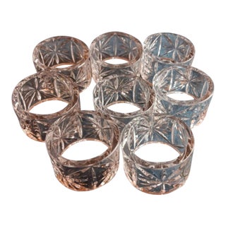 Set of 8 Vintage Crystal Clear Cut Essex Napkin Rings For Sale