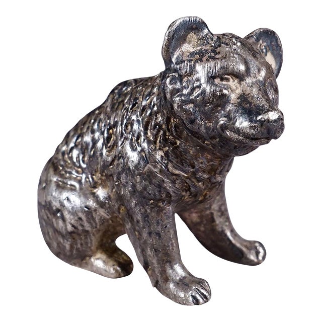 Cast of a Sitting Bear Sterling Silver Ca. 1930s For Sale