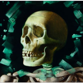 Emerald Shadow #1 by Kevin A. Moore | Oil on panel Skeleton against a green background. For Sale