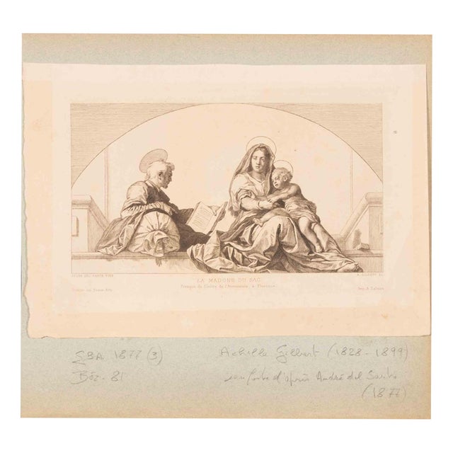 Achille Gilbert, La Madone du Sac, Etching, Mid-19th Century For Sale