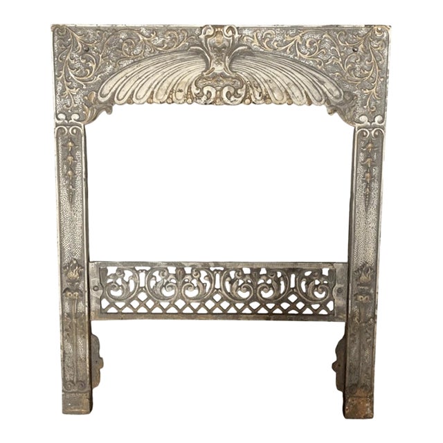 Antique Neoclassical Style Metal Shell Fan Foliate Motif Fireplace Insert For Sale