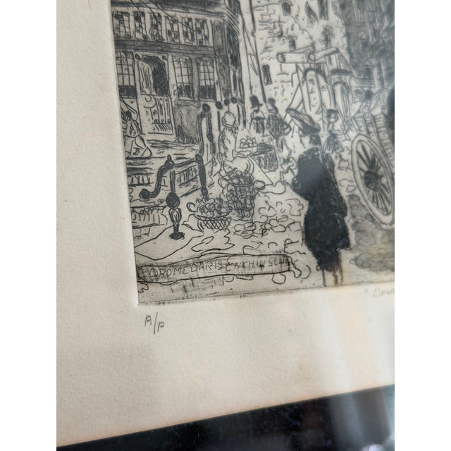 Original Signed Etching Art by Rouse Pinkston, 1975 European Street Scene, Custom Black Wood Framed For Sale - Image 9 of 11