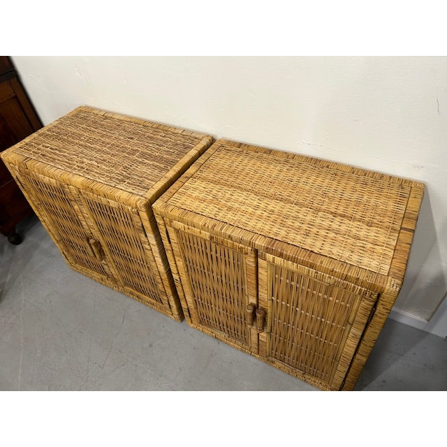 Wood Vintage Buri Rattan Cabinets, a Pair For Sale - Image 7 of 9