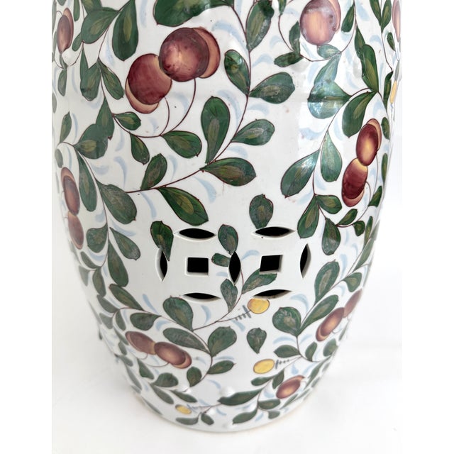 Chinoiserie Vintage Chinese Hand-Painted Botanical Fruit & Vine Ceramic Garden Stool For Sale - Image 3 of 8