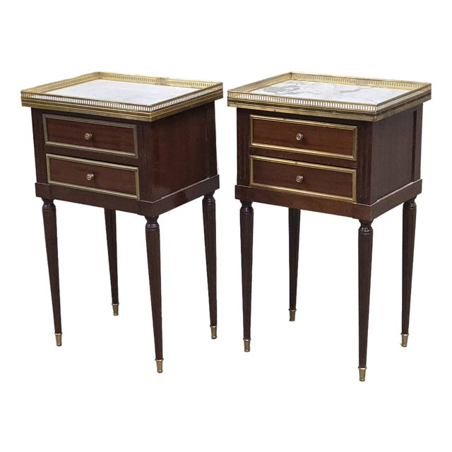 Vintage Mahogany and Marble Spanish Nightstands With Brass Ormolu - A Pair For Sale