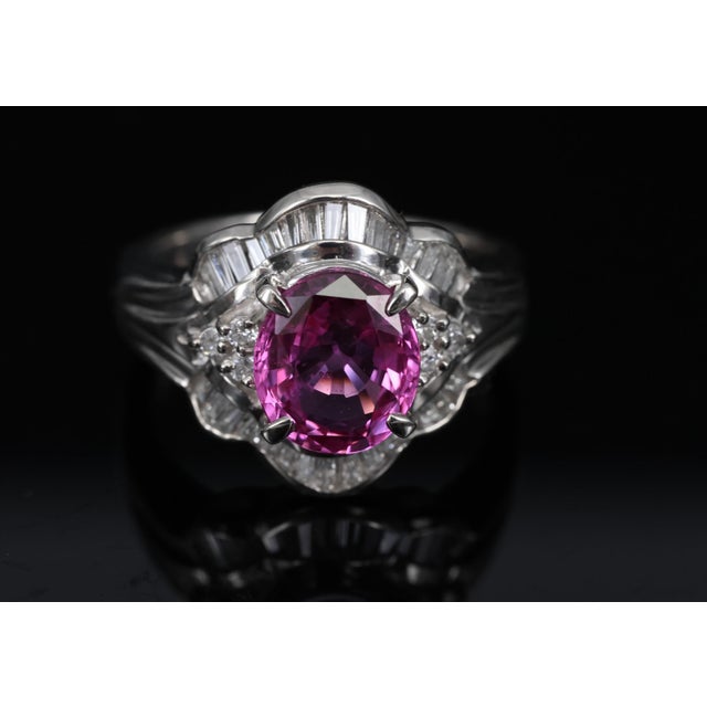 Metal Late 20th Century Intense Pink Sapphire 0.41ct Diamond Platinum Ring Size 5.5 For Sale - Image 7 of 18