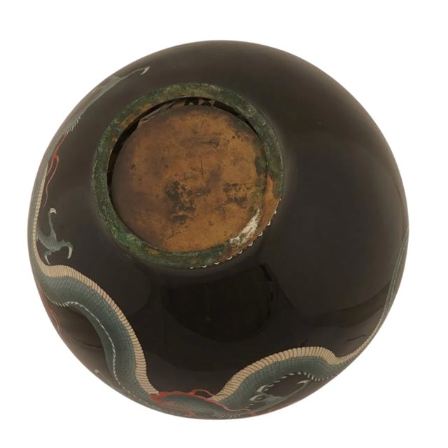 Metal Monumental Meiji Japanese Cloisonne Enamel Double Dragon Vase For Sale - Image 7 of 7