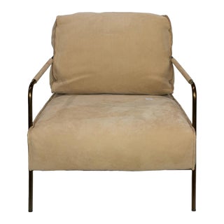 Paola Navone Contemporary Italian Leather Upholstered Brass Rod Frame Lounge Chair, Made in Italy For Sale