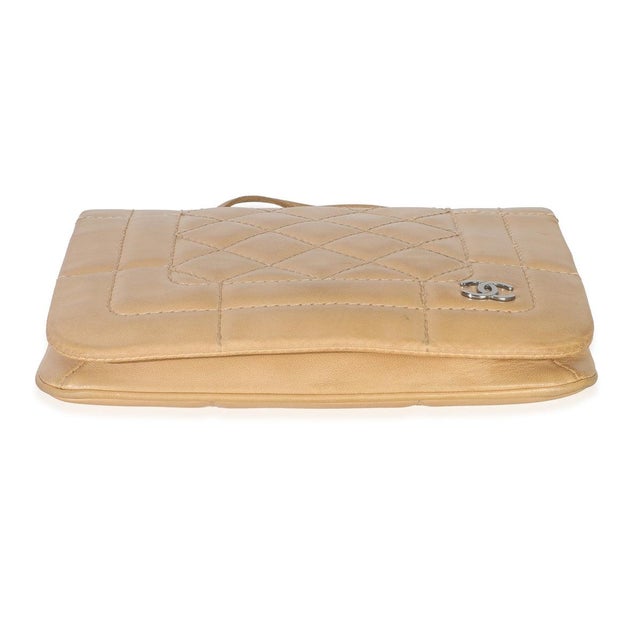 2000 - 2009 Vintage Beige Quilted Lambskin Square CC Flap Bag For Sale - Image 5 of 9
