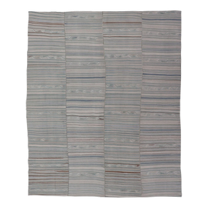 Vintage Turkish Paneled Flat-Weave Kilim in Muted Colors With Stripe Design 9'2"x11'6"