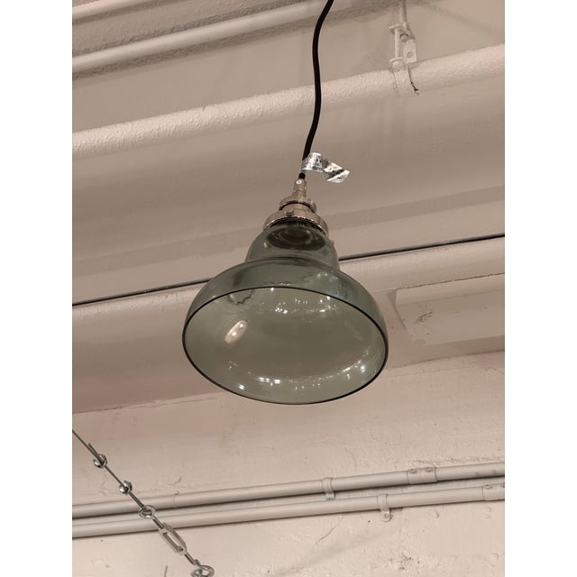 Contemporary Restoration Hardware 20th C. Factory Filament Smoke Glass Funnel Barn Tall Pendant For Sale - Image 3 of 12