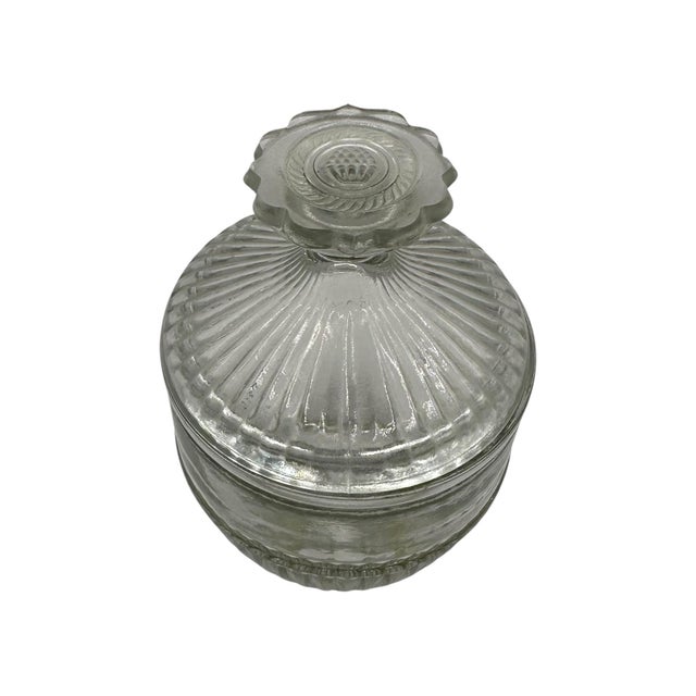 Transparent Vintage Clear Glass Lidded Vanity Jar With Ribbed Base For Sale - Image 8 of 12