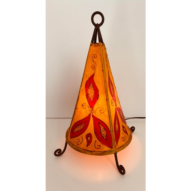 Moroccan Vintage Moroccan Hand Made Leather Wrought Iron Hanna Dyes Table Accent Lamp For Sale - Image 3 of 11