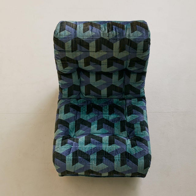 Wood Italian Lounge Chair in Original Geometric Upholstery, 1970s - 3 Available For Sale - Image 7 of 11